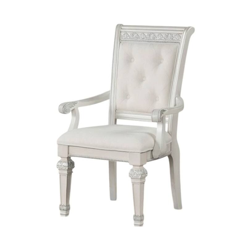 Miamy Dining Armchair Set of 2, Solid Wood, Ivory Button Tufted Fabric