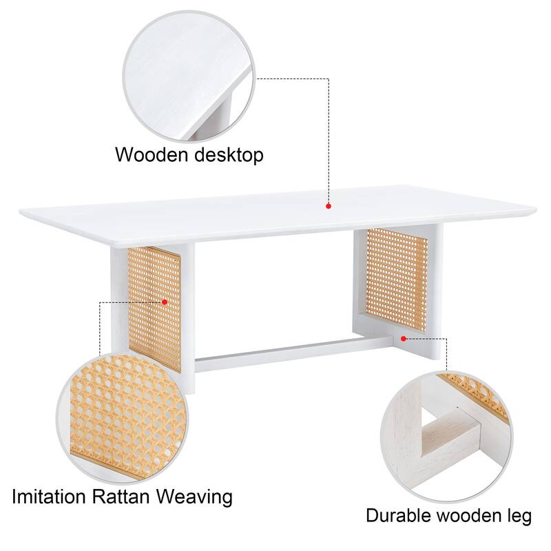 Coffee Table Solid Wood End Table Imitation Rattan Center Table