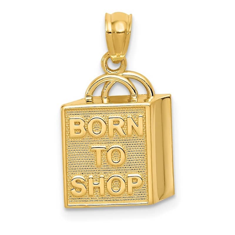 Curata 14k Yellow Gold 18" 20.4x11.8mm Shopping Bag Born to Shop Necklace