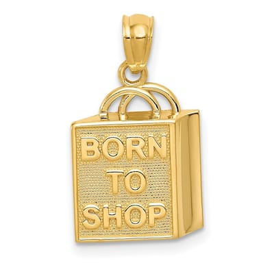 Curata 14k Yellow Gold 18" 20.4x11.8mm Shopping Bag Born to Shop Necklace