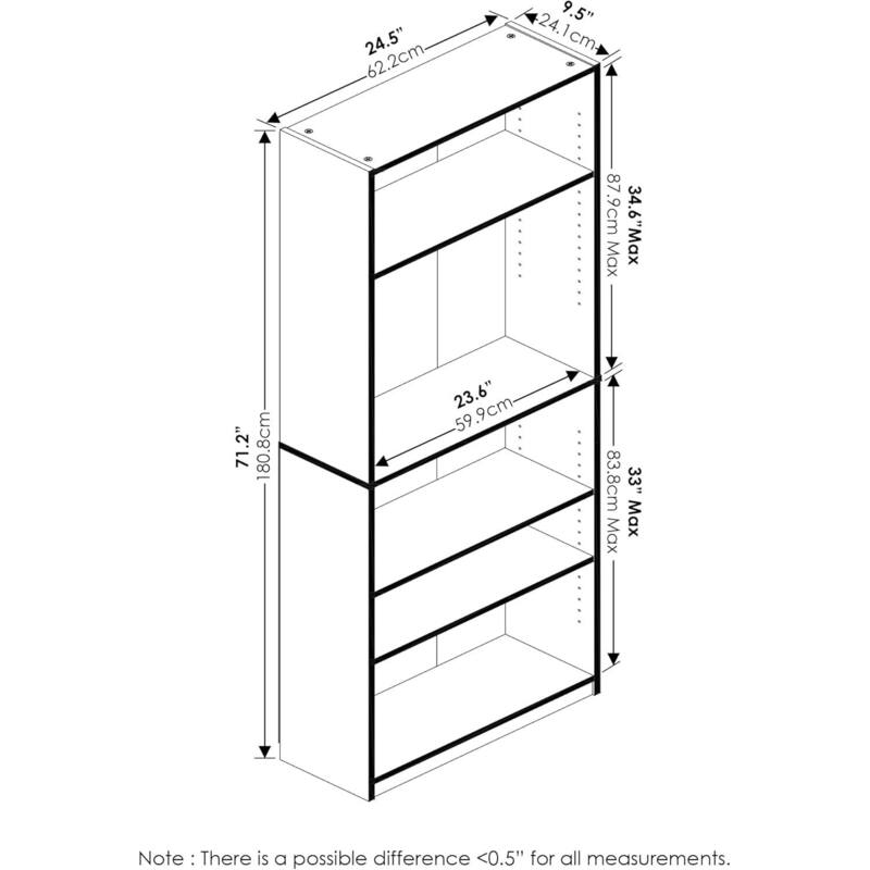 Adjustable 4-Shelf Bookcase Compact Home or Office Storage Organizer with Modern Design and Open Display Shelves