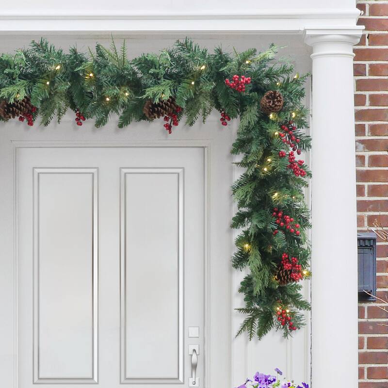 Puleo International 9' x 10" Pre-Lit Battery-Operated Adorned Garland