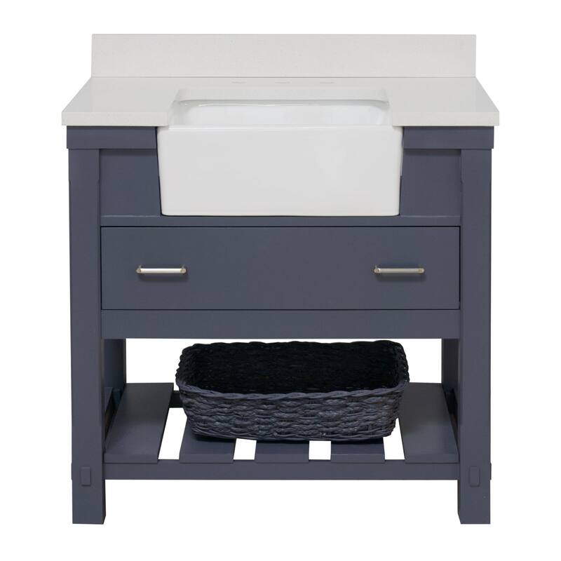 KitchenBathCollection Charlotte 36" Farmhouse Bathroom Vanity with Quartz Top