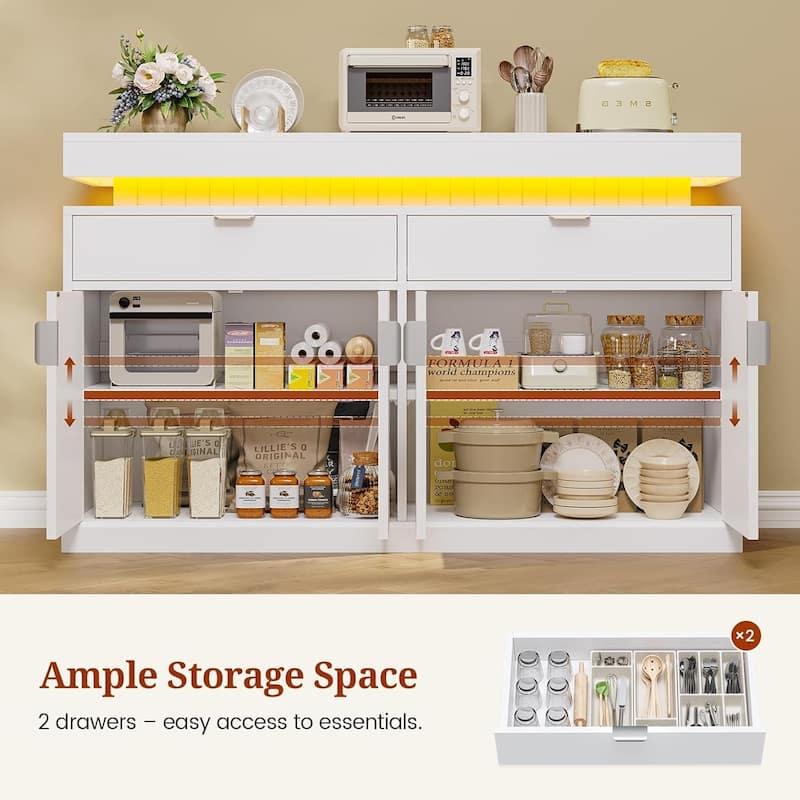 Buffet Sideboard Cabinet with LED Light and Charging Station Credenza