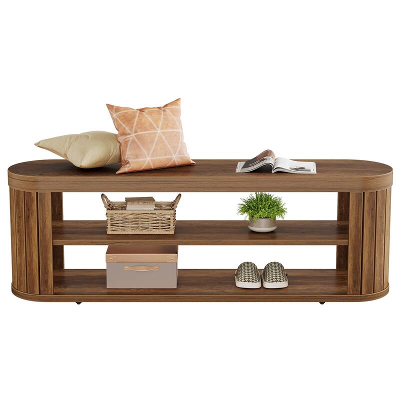 Wooden Entryway Dining Bench with Shoe Storage, Bedroom Hallway Living Room End of Bed Stool Accent Bench