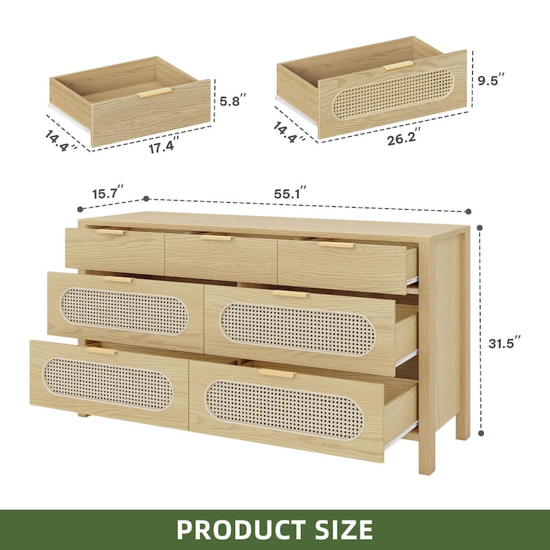 Rattan 7 Drawer Dressers Storage Cabinet Chest Of Drawer