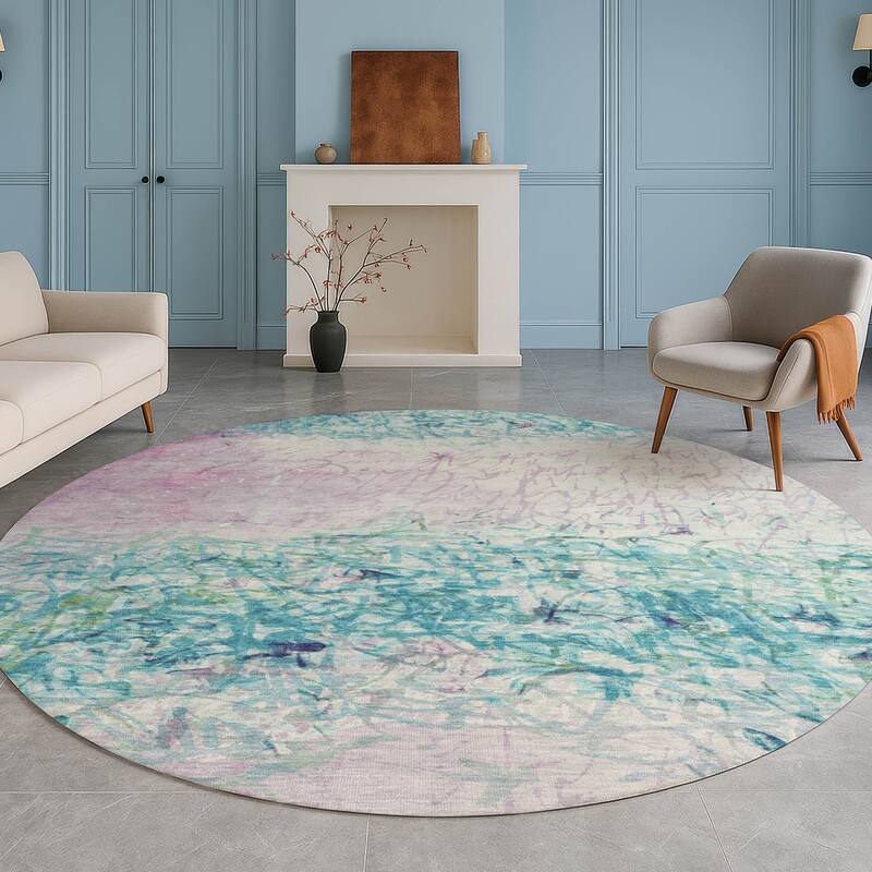 Machine Washable Indoor/ Outdoor Abstract Scribble Chantille Rug