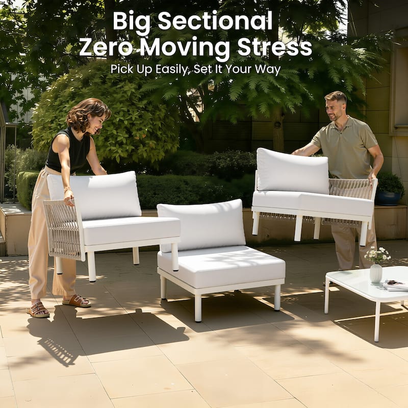 2/4/6/8-Seat Modular All-Weather Aluminum Outdoor Sectional Sofa Set with Deep Seating Patio Conversation Set