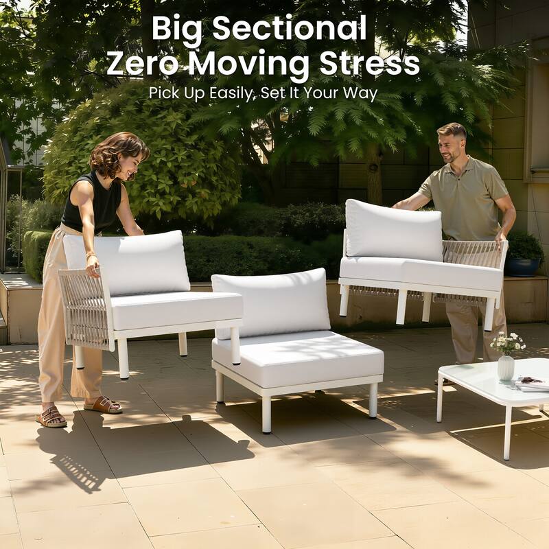 Outdoor Modular All-Weather Aluminum Cushioned Sectional Sofa Set with Deep Seating Patio Conversation Set