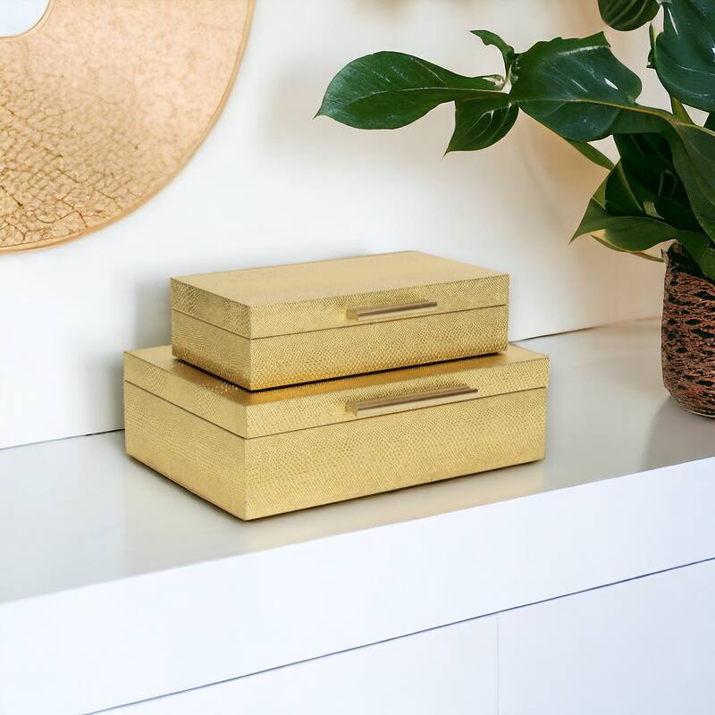 Handcrafted Faux Snakeskin Decorative Boxes - 11.75" - Gold - Set of 2