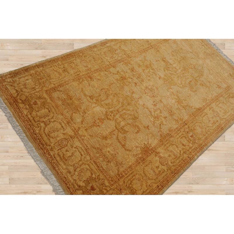 Hand Knotted Chobi Peshawar Light Gold Persian Wool Oriental Area Rug - 4' x 6'