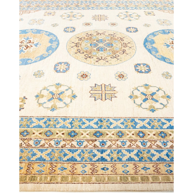 Overton Hand Knotted Wool Vintage Inspired Traditional Khotan Ivory Area Rug - 9' 0" x 11' 10"