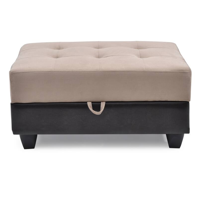 Tufted Upholstered Storage Ottoman - 37" - Beige and Black