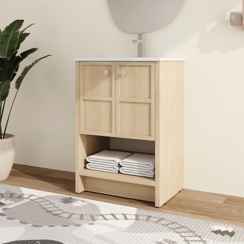 Malwee 24"/30" FreeStanding Bathroom Vanity, Floor Stand Bathroom Vanity with Sink and Soft Close Door