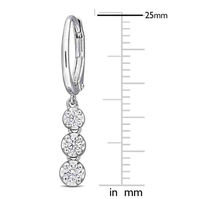 1/2ct TW Lab-Grown Diamond 3-Stone Leverback Earrings in Sterling Silver