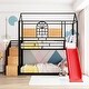 preview thumbnail 1 of 9, House-shaped Metal Bunk Bed wHouse Roof Frame, Twin Over Twin Bed, Storage Stair, Red Slide for Children Playhouse Bed, Black Black Red - Twin