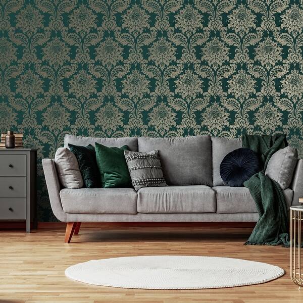 teal and gold damask wallpaper