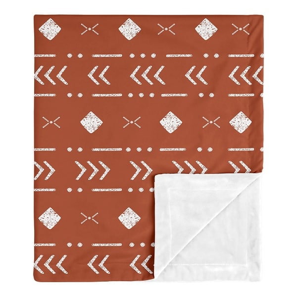 slide 2 of 5, Rust White Boho Tribal Mudcloth Baby Receiving Security Swaddle Blanket Orange Woodland Bohemian Southwest Geometric Arrow Aztec