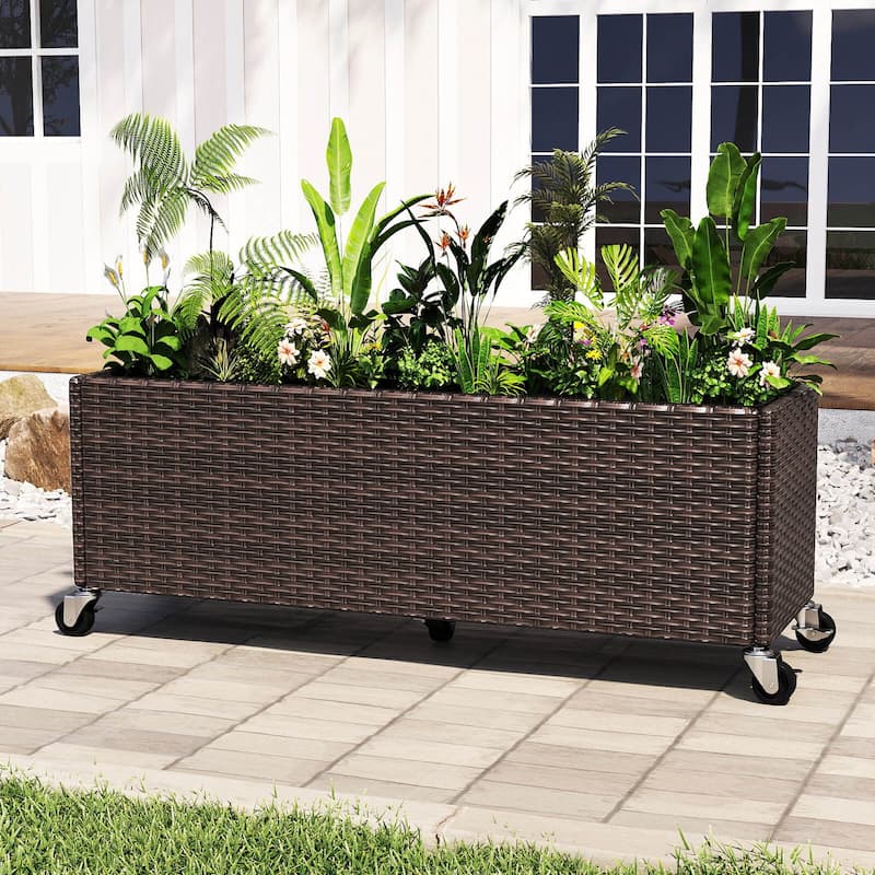 Costway 1/2 PCS Raised Garden Bed All-Weather PE Rattan Wicker Patio