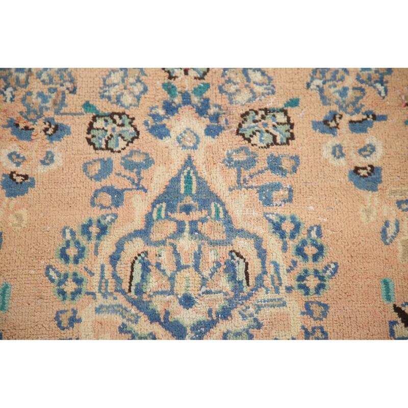 Hand Knotted Oriental 100% Wool Carpet Traditional Medallion Peach Mashad Area Rug - 11' 0'' X 7' 11''