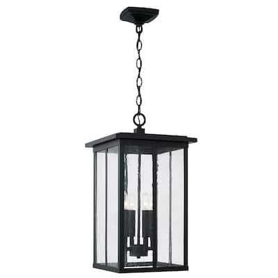 Barrett 11.5" 4-light Outdoor Hanging Lantern Pendant w/ Antiqued Glass