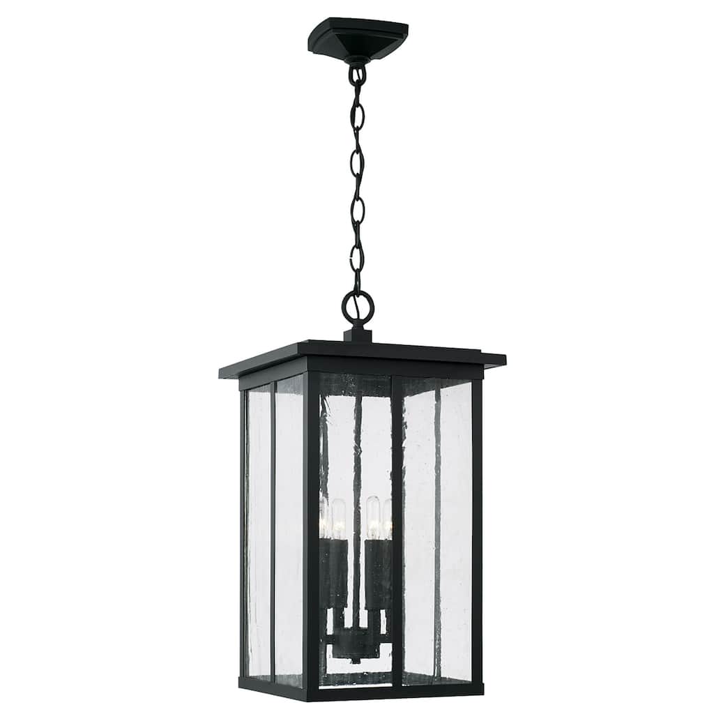 Barrett 11.5" 4-light Outdoor Hanging Lantern Pendant w/ Antiqued Glass