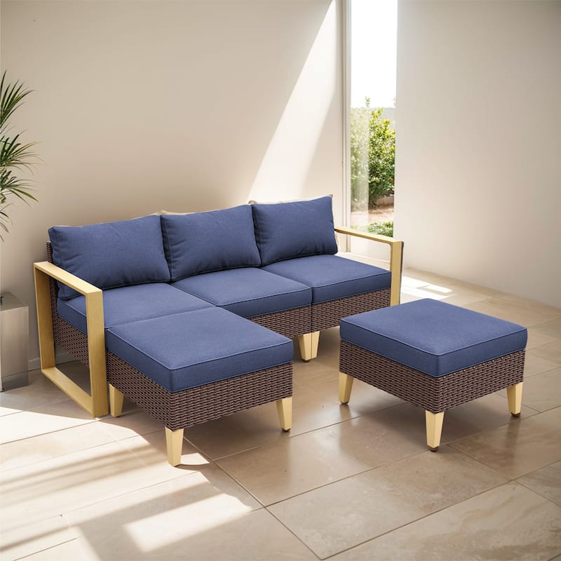 Gymojoy 3-Piece Outdoor PE Rattan Furniture Set - Brown - Blue