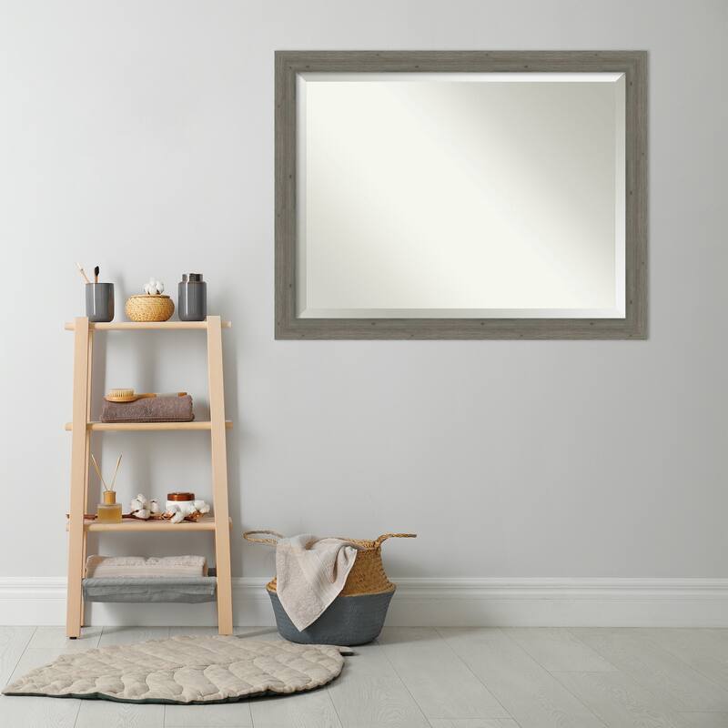 Beveled Wood Bathroom Wall Mirror - Fencepost Grey Narrow Frame