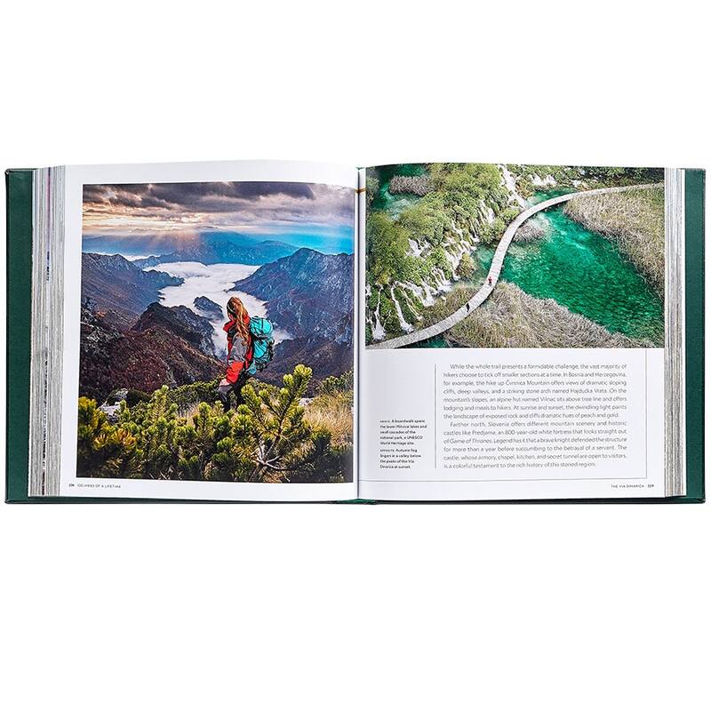Graphic Image 100 Hikes of a Lifetime Coffee Table Book, Leather, Green - 1SFA