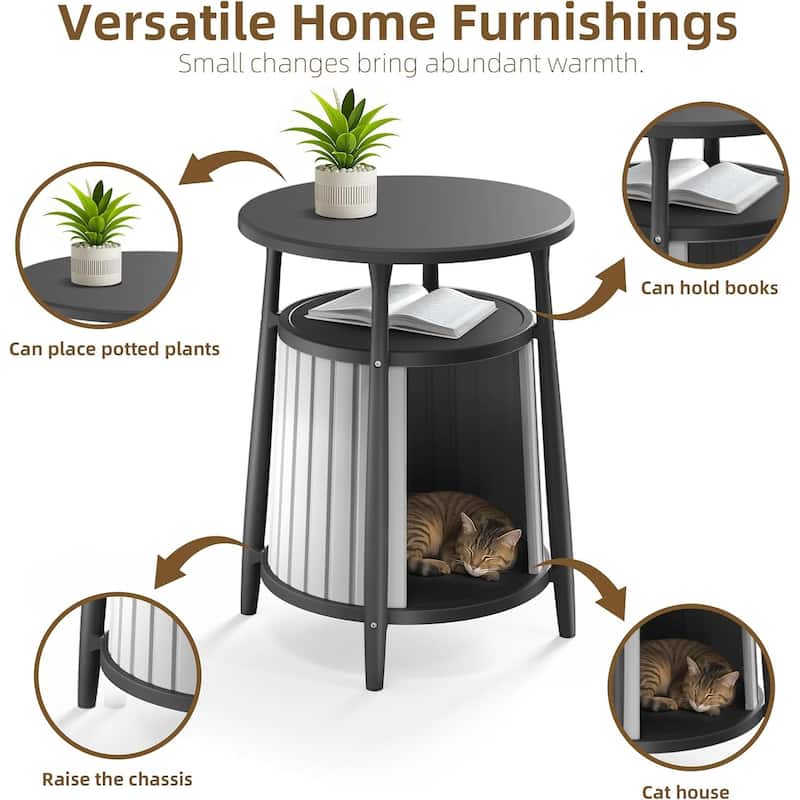 decksplore Side Table with Storage All-Weather Resin Living Room, Bedroom, Balcony, Reading Room (Black)