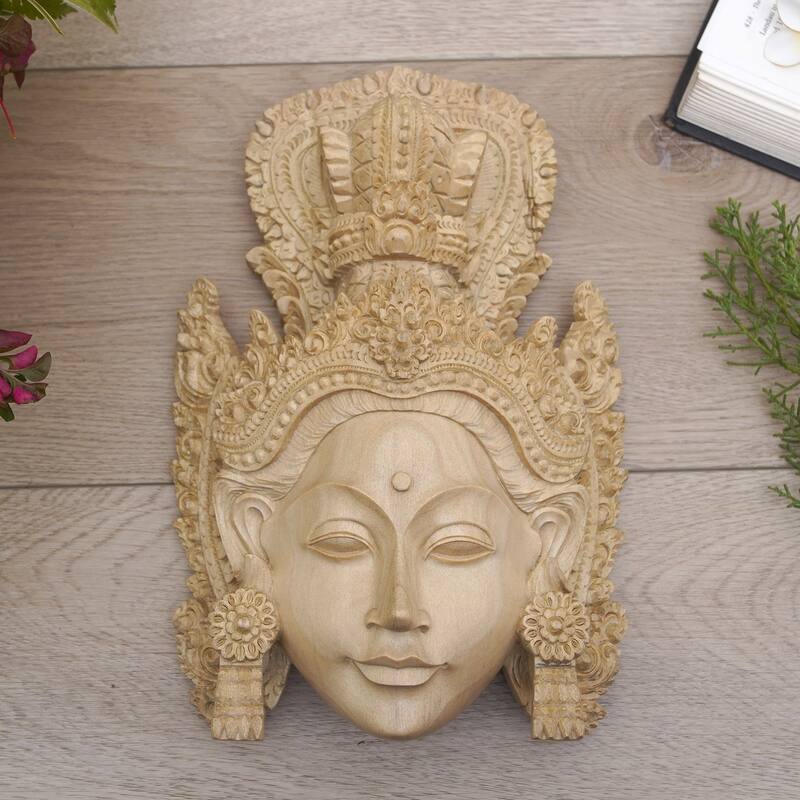 Novica Handmade Crowned Princess Sita Wood Mask