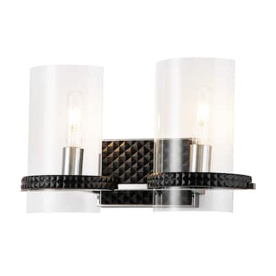 2 Light Vanity Bath Bar in Chrome and Black