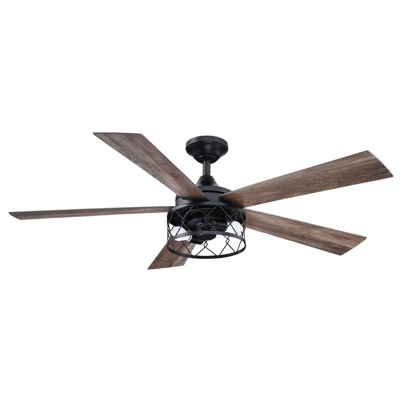 52" Farmhouse Black 5-Blade LED Ceiling Fan with Remote - 52 In. W X 52 In. H X 14.5 In. D