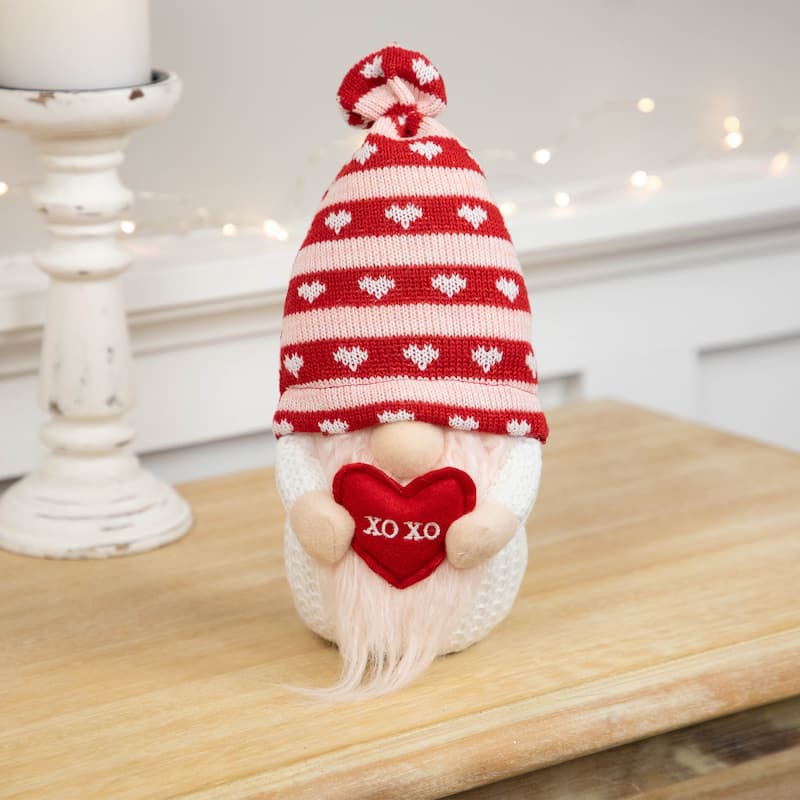 10" Pink and Red XOXO Valentine's Day Gnome Figurine