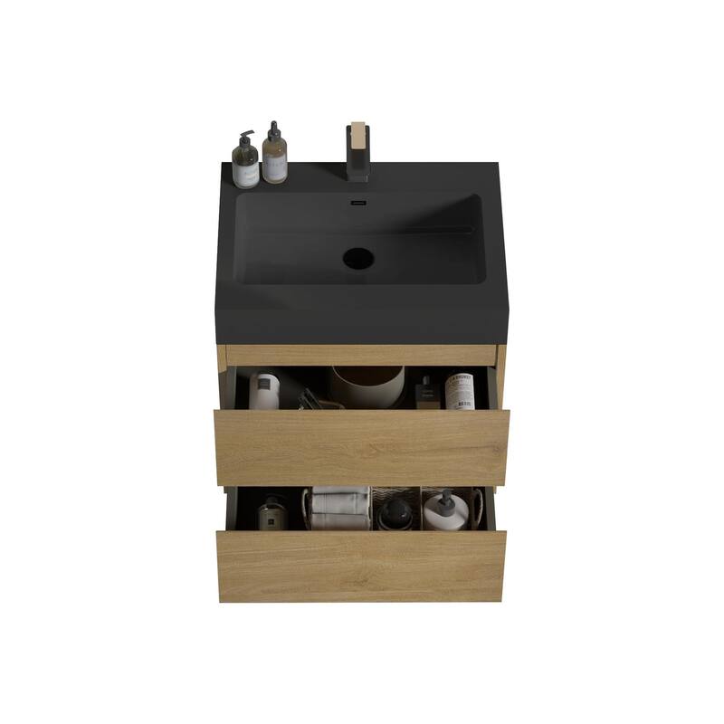 GDFStudio - Naomi Modern Floating Bathroom Vanity with Pre-Assembled Soft-Close Drawers and Durable One-Piece Basin