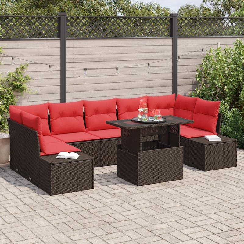 vidaXL 8 Piece Garden Sofa Set with Cushions - 113.8×60.6×27.2 - Brown