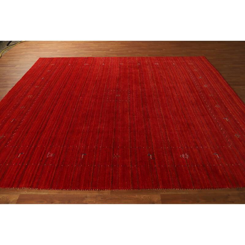 Hand Knotted Oriental 100% Wool Carpet Tribal Tribal Red Gabbeh Area Rug - 9' 5'' X 8' 1''