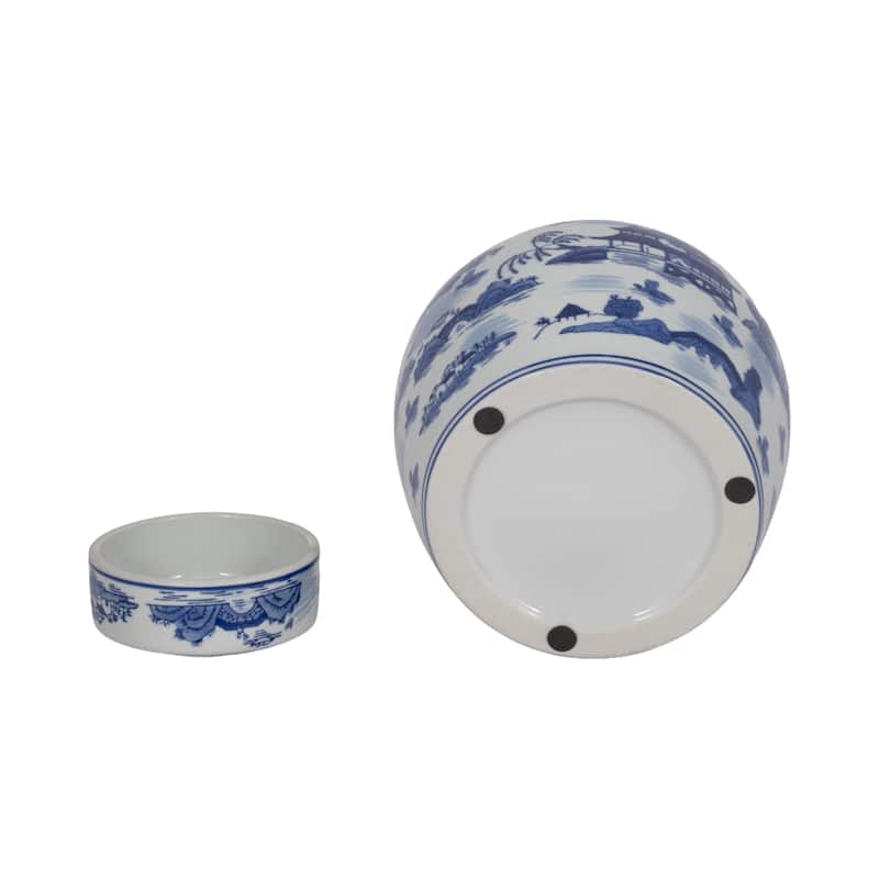 Sagebrook Home Stoneware Ceramic Chinoiserie Decorative Container with Lid