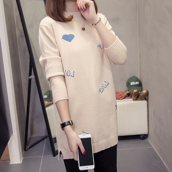 2019 New Fat Mm Half High Collar Slim Mid-Length Loose Sweater. Opens flyout.