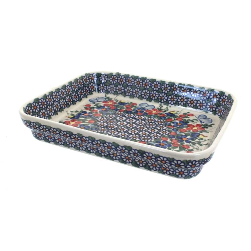 Blue Rose Polish Pottery 149 Vena Medium Rectangular Baker