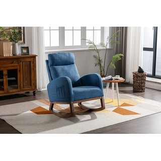 Blue Modern 27" Upholstered Rocking Chair with Wood Legs and Side ...