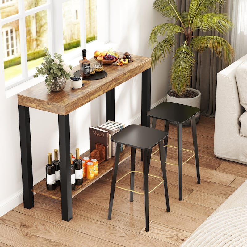 Gymax 2-Tier Home Bar Table w/ Open Shelves Sofa Side Table w/ Storage