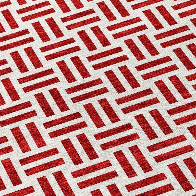 Machine Washable Indoor/ Outdoor Contemporary Basketweave Chantille Rug