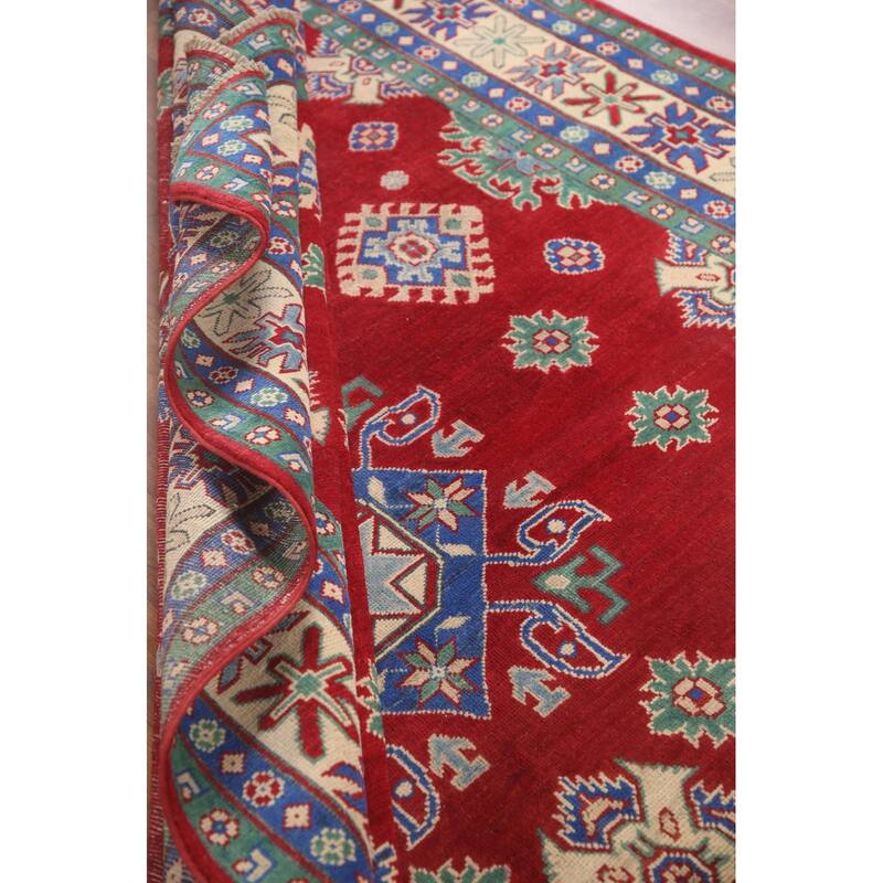 Hand Knotted Oriental 100% Wool Carpet Traditional Geometric Red Kazak Area Rug - 9' 7'' X 6' 7''