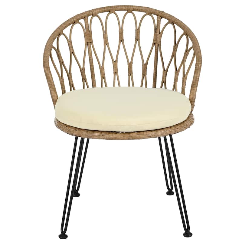 3 Pieces Rattan Bistro Set with A Glass Round Table for Patio