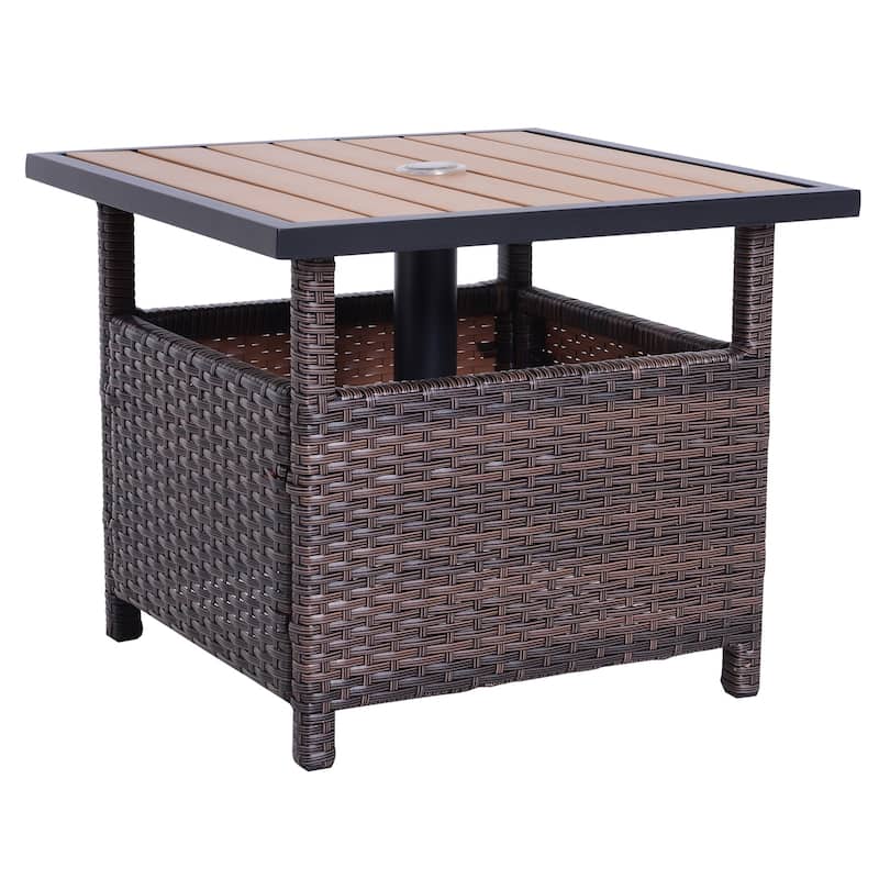 Outsunny Rattan Wicker Outdoor Accent Table with Umbrella Insert