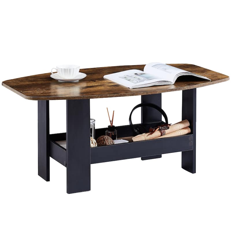 Javlergo Simple Coffee Table with Storage Shelf for Living Room