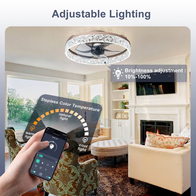 Low Profile Ceiling Fan with Light: 20-16 Inch, App Remote Control, Dimmable 3 CCT LED, 6 Wind Speeds, Ultra Quiet