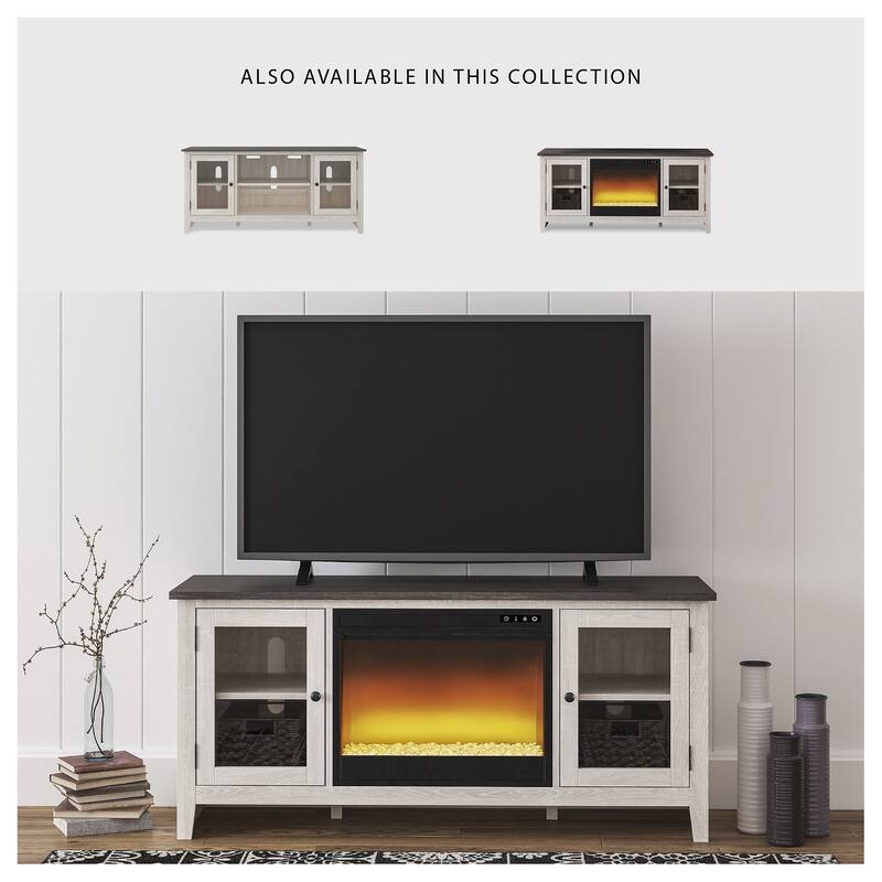 Signature Design by Ashley Dorrinson White/Gray 60" TV Stand for TVs up to 69" with Electric Fireplace - 60"W x 17.5"D x 27.75"H