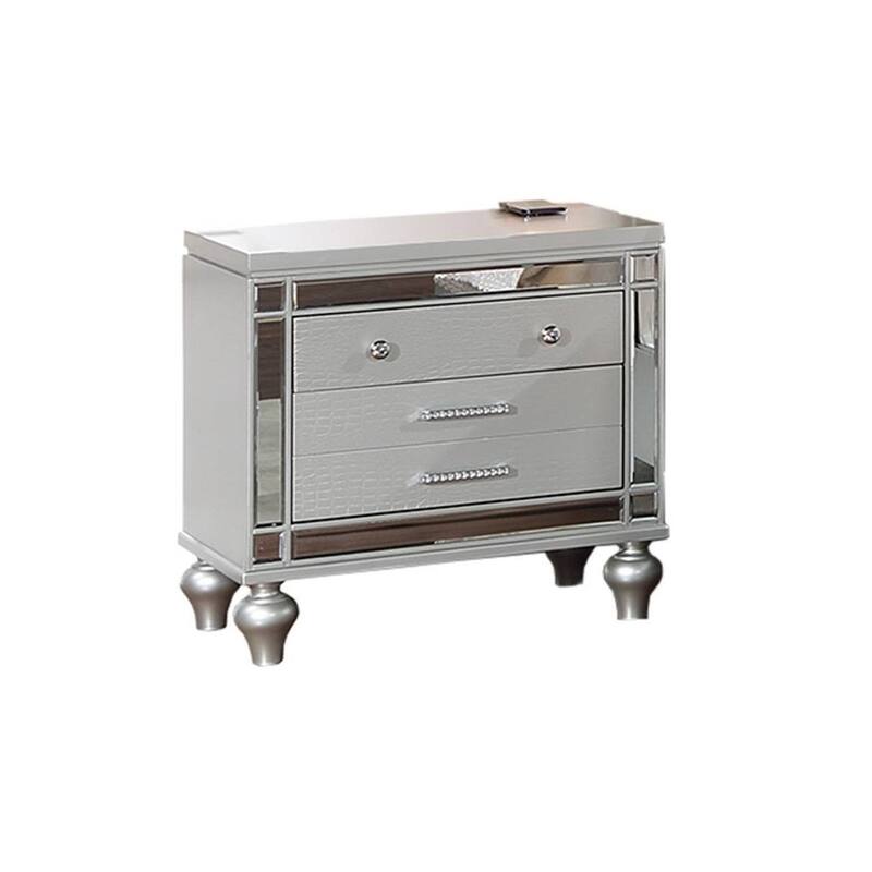Contemporary Style Bed Dresser Mirror Chest And Nightstand Set Silver Finish Bedroom Furniture